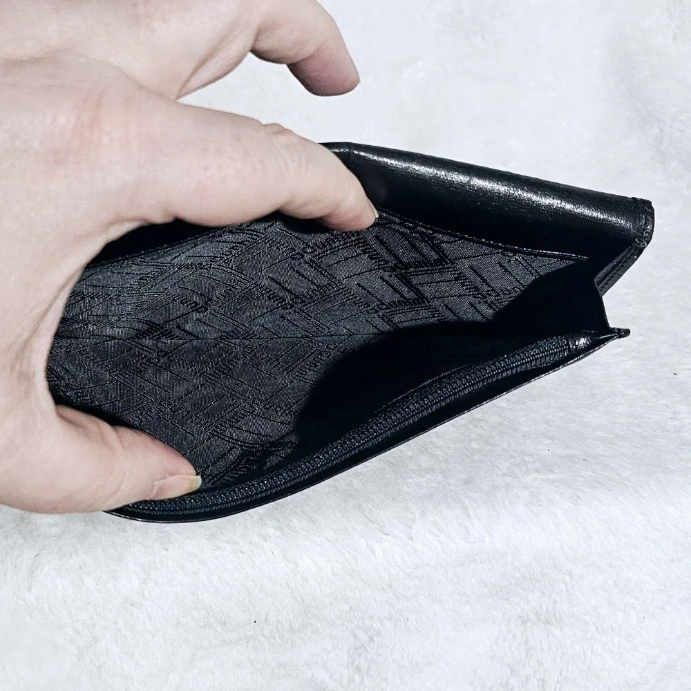 Dunhill Vintage Mens Black Leather Long Coat Wallet